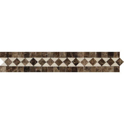 Emperador Dark 2" x 12" Bias Border with Crema Marfil Dots Marble Look Wall Border