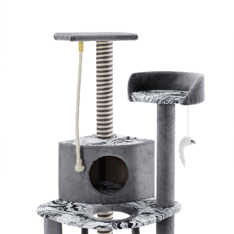 Gray Faux Fur Multi-Level Cat Tree with Hammock