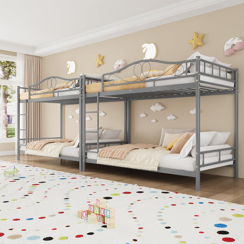 Bunk Bed Twin Over Twin, Twin Bunk Bed with Ladde & Full-Length Guardrails, Heavy Duty Metal 400 LBS Weight Capacity, Space-Saving Design, Noise Free, No Box Spring Needed,Grey
