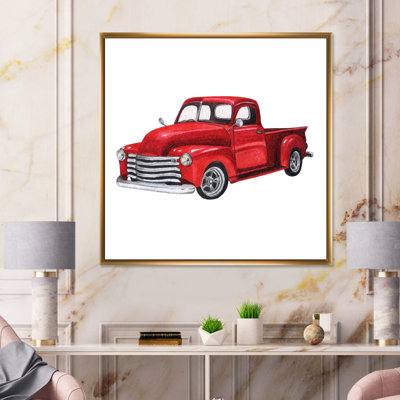 Camionnette rouge rétro - peinture sur toile