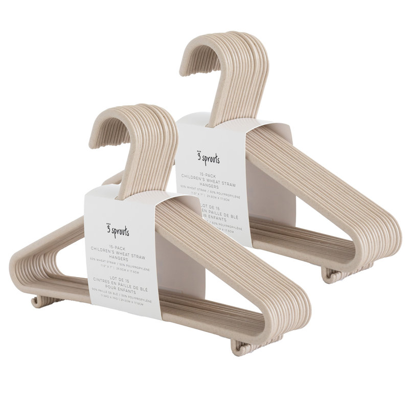 Eco-Friendly Wheat Straw Beige Children's Clothes Hangers, Pack of 30