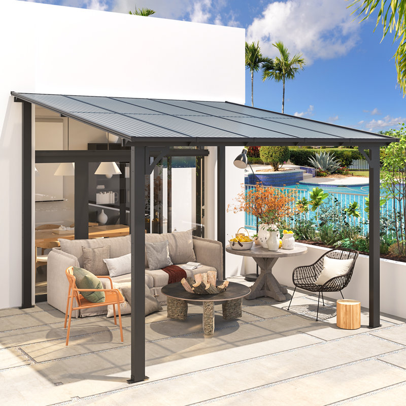 Aluminum Pergola with Canopy, Black, 365.76cm x 304.8cm