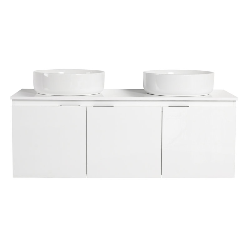 Meuble-lavabo suspendu et lavabo, contreplaqué blanc brillant, meubles de salle de bain modernes (doit inclure le meuble-lavabo et le lavabo)