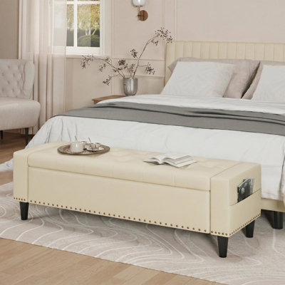 60" Faux Leather Storage Ottoman Bench