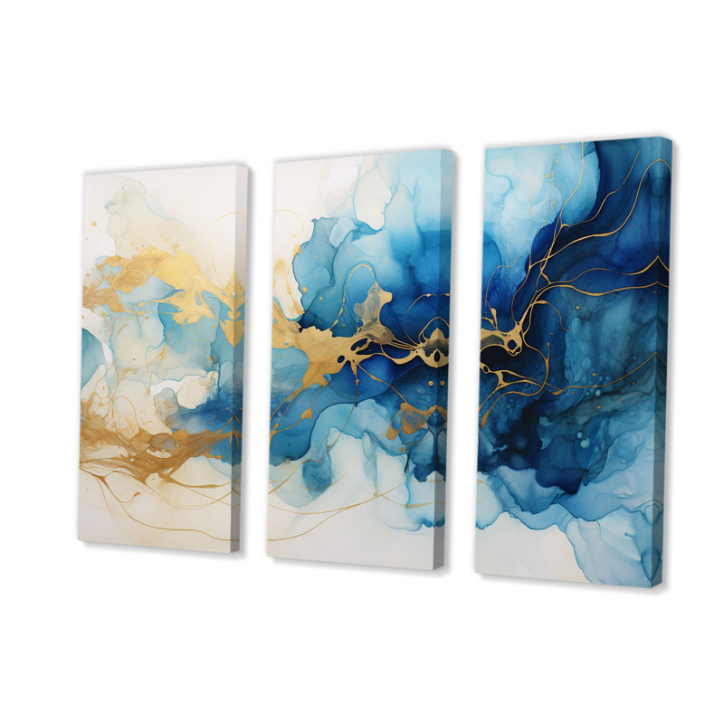 «Golden Oceanic Wave Harmony III», reproduction sur toile 3 pièces, H 40 po x l 60 po x P 1 po