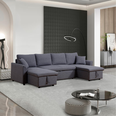 Konul  U-Shape Pull-out Sleeper Sectional Sofa with Double Storage Spaces