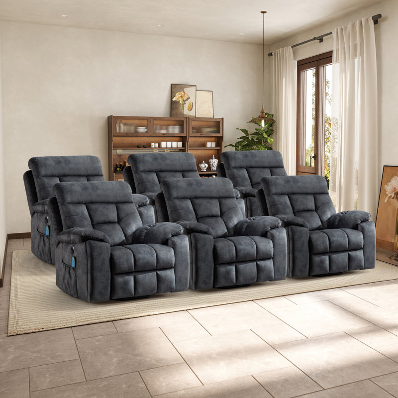 Khufu 42.7" Wide Oversize Microfiber Lift Assist Reclining Chair with Massage Heating & Dual Hidden Cupholders & USB & Side Pocket Set of 6