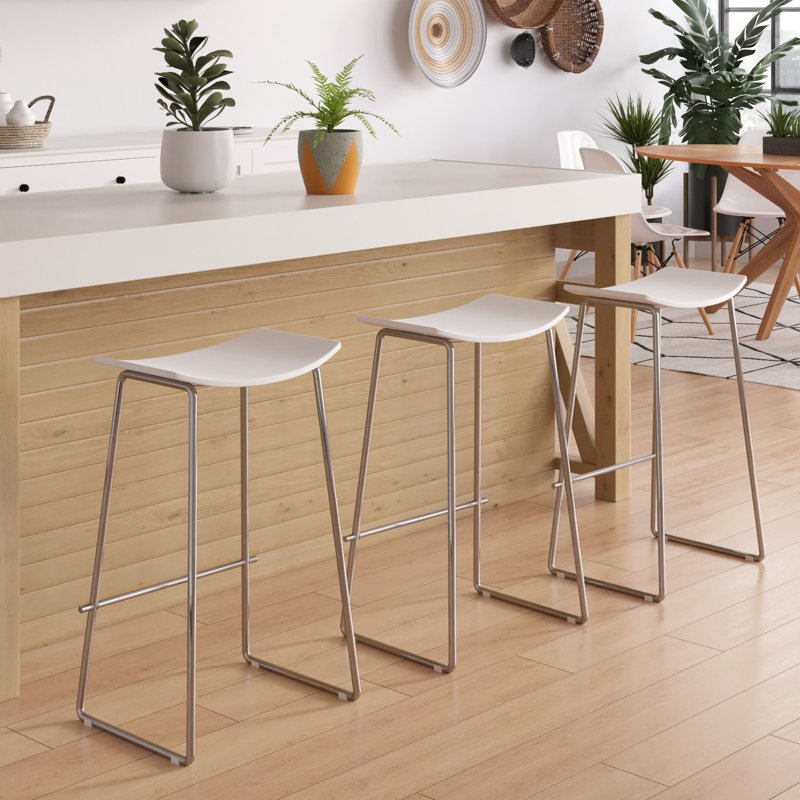 Runda Counter Stool with Metal Frame, Counter Stool (27” Seat Height), White