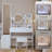 Full Body Mirror Cabinet Vanity Set with LED Vanity Table & Cushioned Stool | 17" Touch Control 3-Color LED Mirror, Built-in 2 AC + 2 USB Ports-106678352