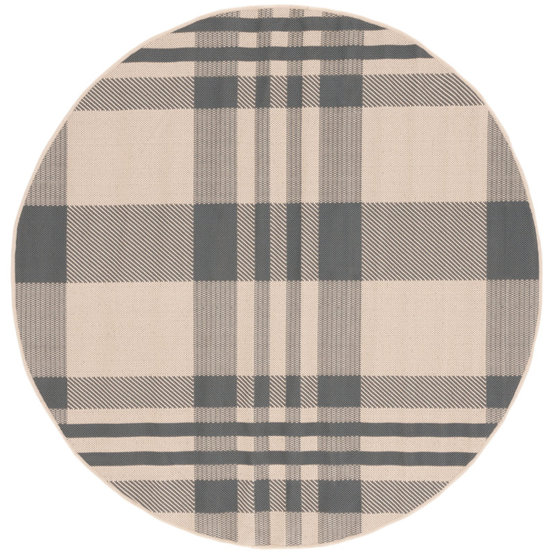 Tapis d'intérieur / extérieur à motif écossais Debriana Performance, Rond 5 pi 3 po, Grey/Bone