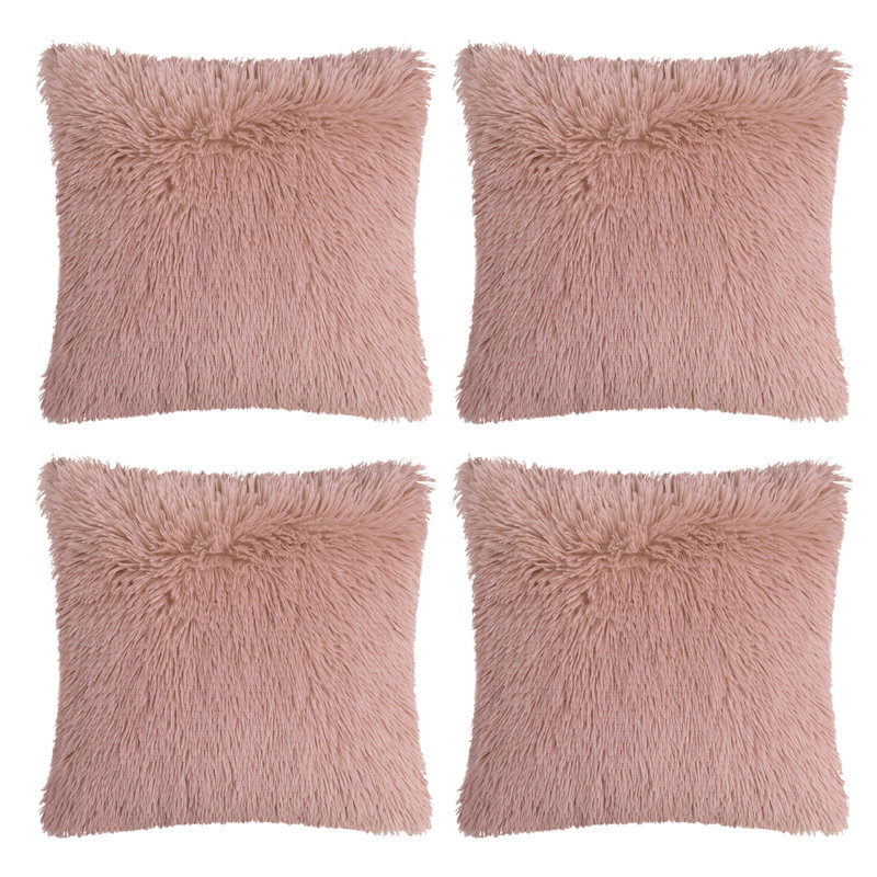 Ensemble de 4 housses de coussin en fausse fourrure II, 18 po x 18 po, Rose