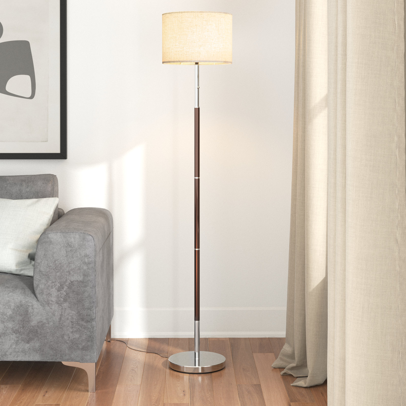 Kyeria Arc/Arched Floor Lamp with Remote Control and Smart Bulb Included Ebern Designs Base Finish: Brown