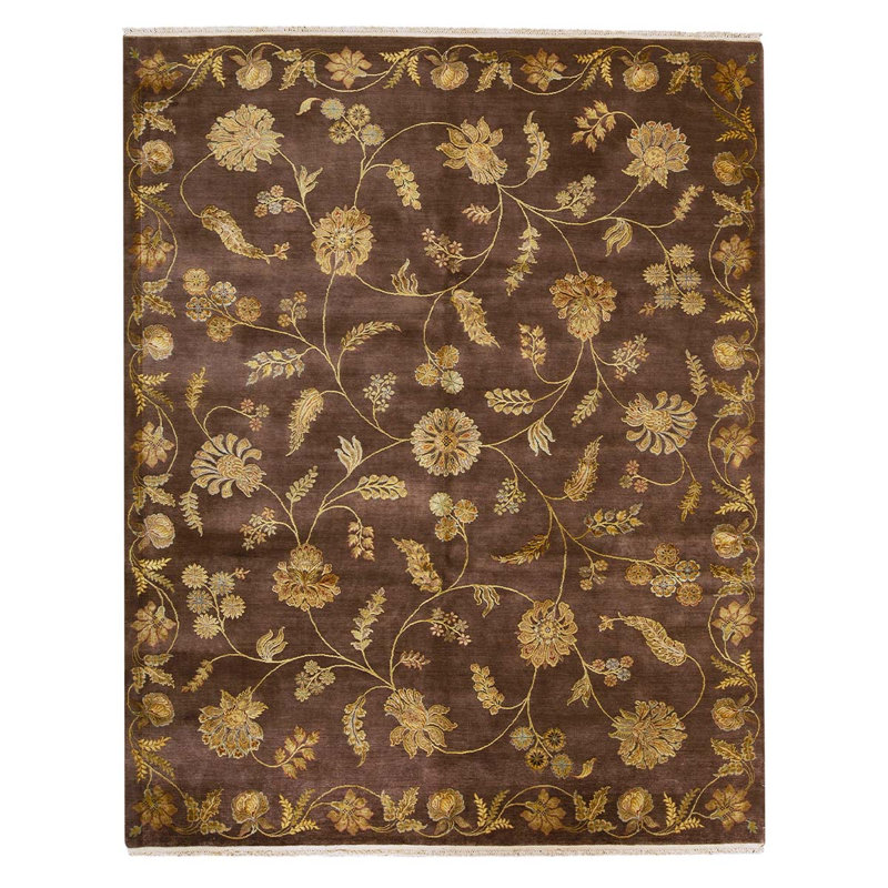 Tapis brun / beige / doré de haute qualité noué à la main