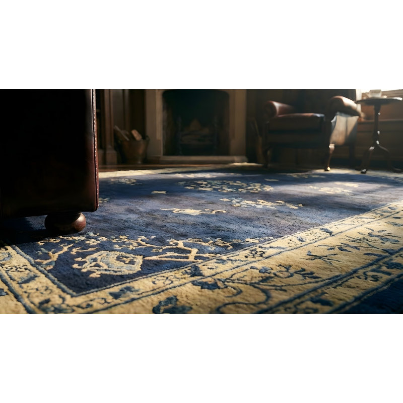 Tapis rectangulaire en laine noué à la main bleu ivoire, beige, crème, des années 1920