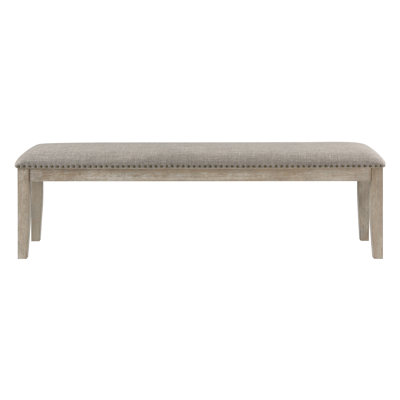 Traditional And Transitional Dining Bench, Gray Fabric Upholstered, Nailhead Trim, Solid Wood Frame With Brownish Finish, 16.5" Seat Depth, 20" High Style Fabric, Wooden Furniture Wire Brushed 63.5"
