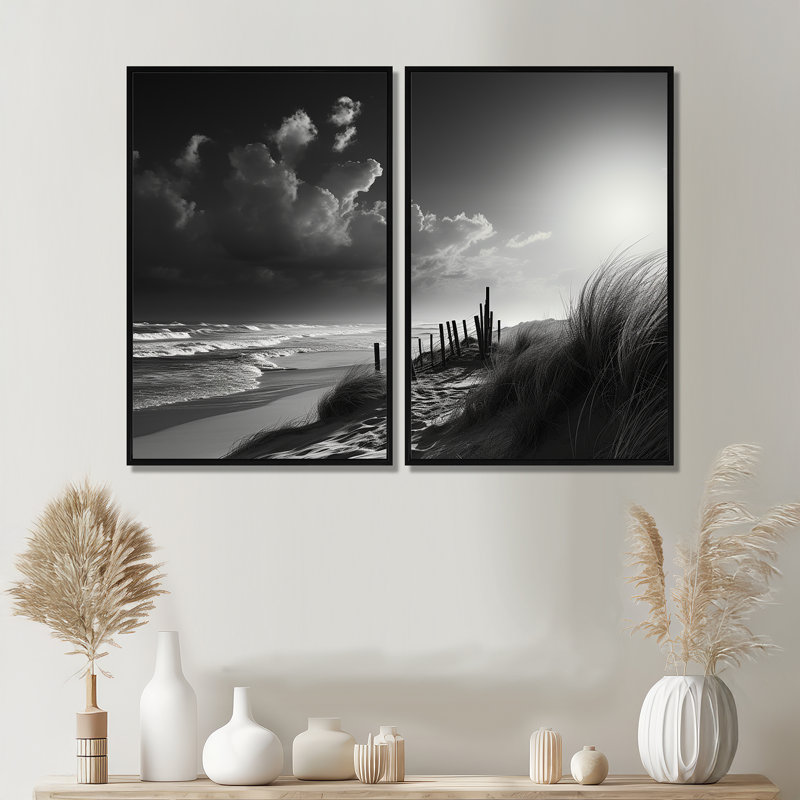 «Black and White Beach Scenery II - Black Coastal», art mural 2 pièces, H 36 po x l 48 po, Noir