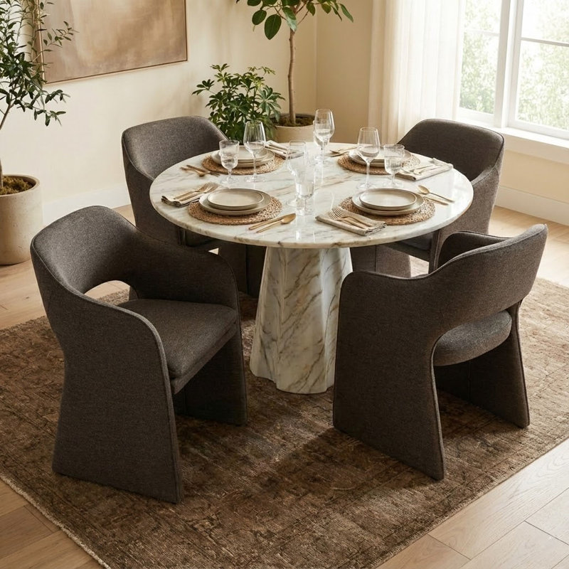 19" Seat Height Upholstered Waterproof Dining Armchair, Brown