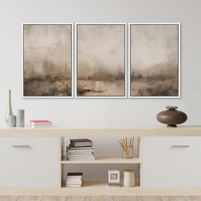 Minimaliste, paysage abstrait, brume, horizon, illustration, art moderne, décor, chic, salon, chambre à coucher, Blanc