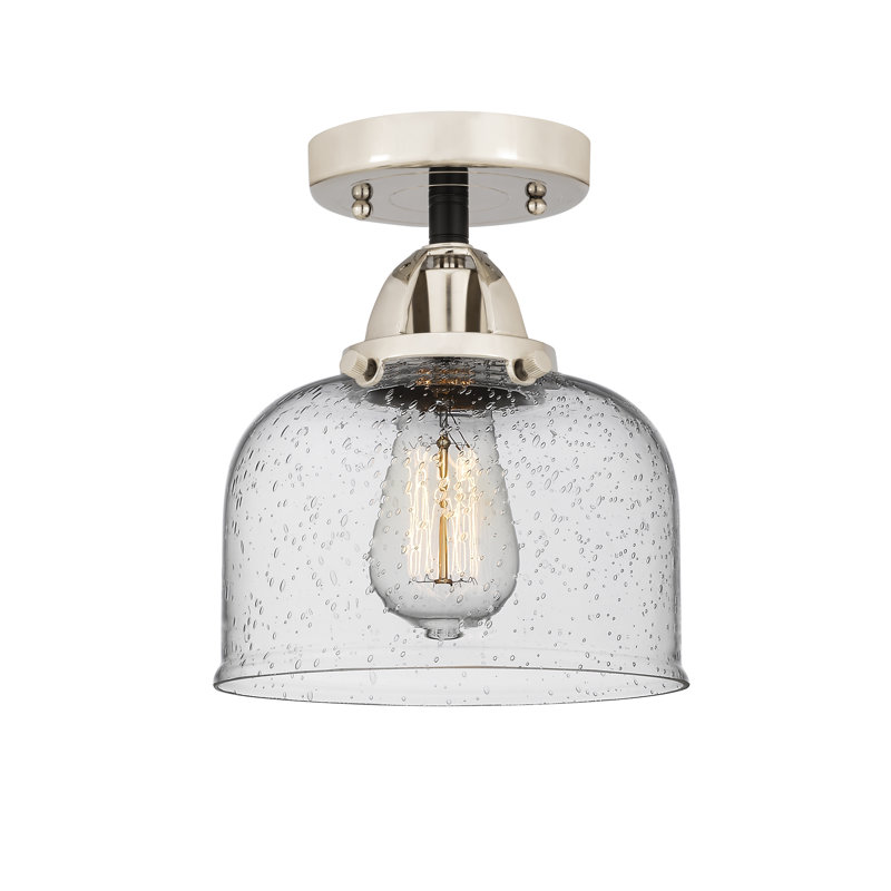 Plafonnier semi-encastré en verre, Grainé, H 9,25 po x l 8 po x P 8 po, Nickel poli noir