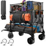 54" Double Decker Wagon Cart with Wheels Foldable, 550L Large Capacity Collapsible Wagon, 550LBS Load Heavy Duty Wagons Carts, Retractable Height & Extra Long Folding Beach Wagon