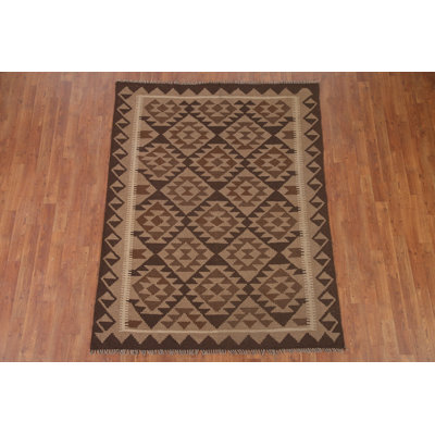 Tapis kilim réversible en laine brun 5 x 6
