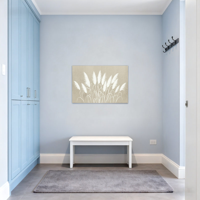 Plantes et fleurs, silhouette d'herbe blanche sur fond beige, H 24 po x l 36 po