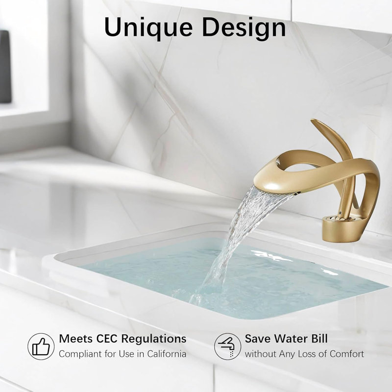 Bathroom Sink Faucet Waterfall Round Single Handle One Hole Vanity Basin Deck Mount Lavatory Brass Creative Hollowed Body Design