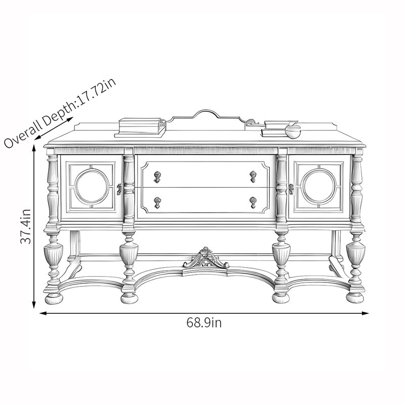 European style multi-functional carved sideboard