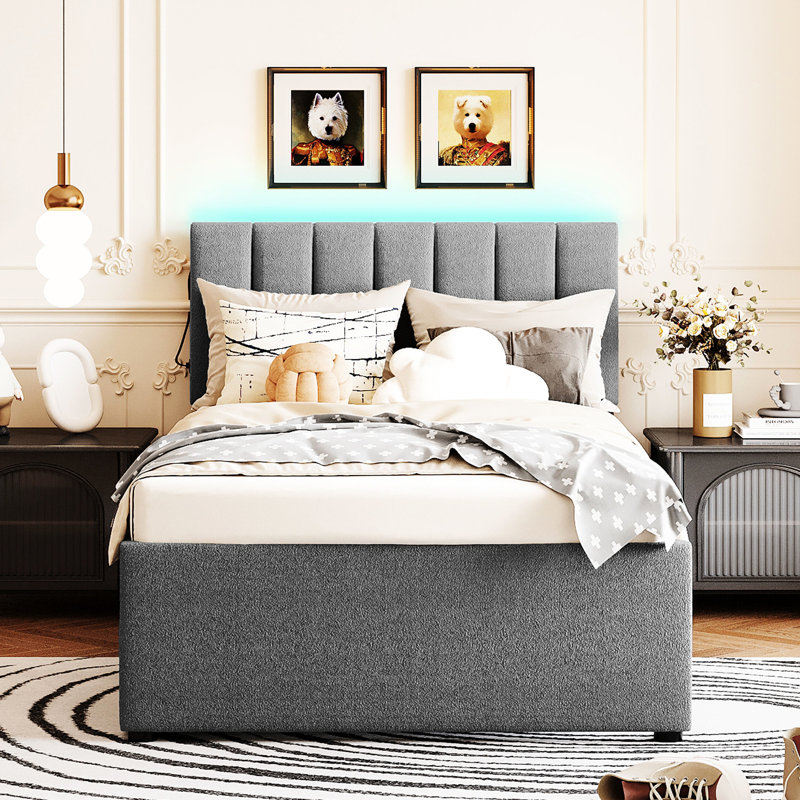 Upholstered Platform Bed With Trundle In Gray For Twin, Modern And Comfortable - Versatile Stylish Option, Twin