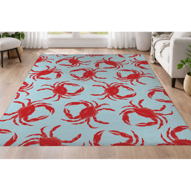 Tapis ultra-mince à profil bas Crabby, Bleu, Rectangulaire 2 pi x 3 pi