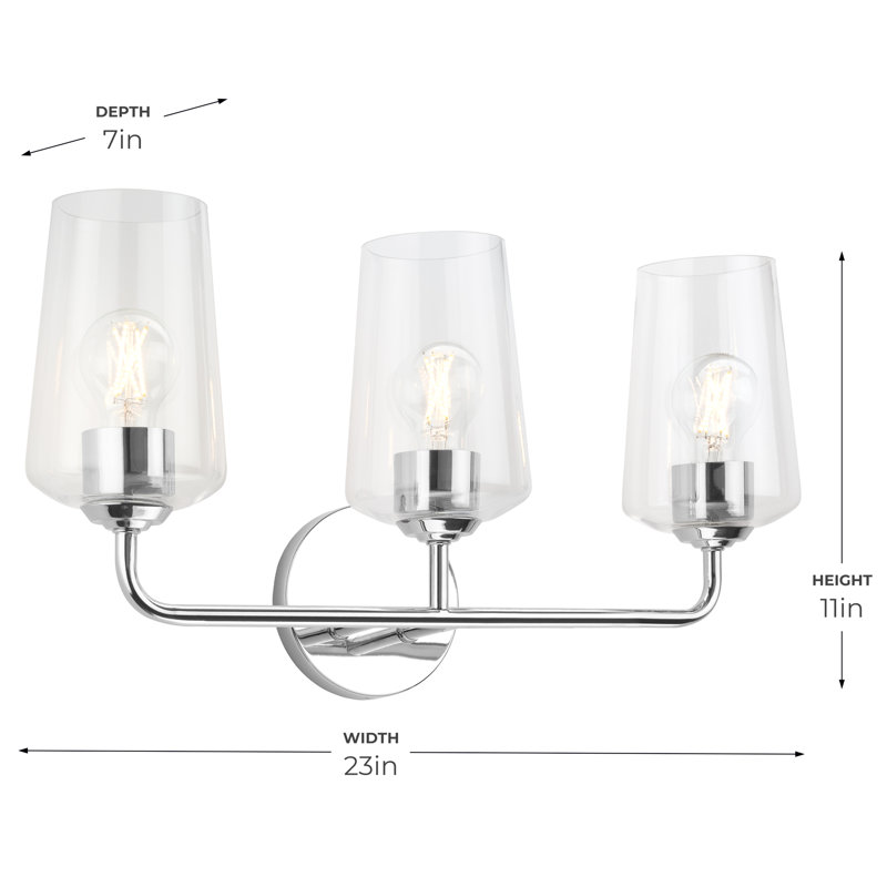 Celino Three-Light Bath & Vanity with Glass, White, Polished Chrome