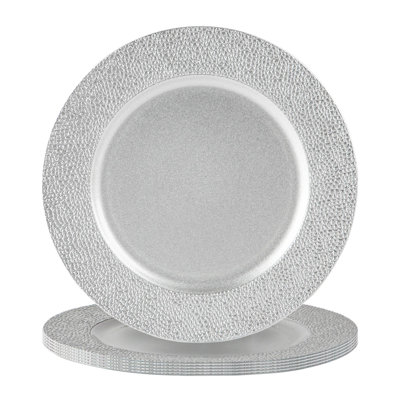Argon Tableware - Melamine Charger Plates - Hammered Design - Silver - Set of 6