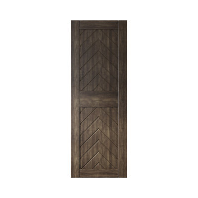 Homacer 26 in. x 84 in. 4-IN-1 Fishbone Design Ebony Finished & Unassembled Pine Wood Barn Door (Interior Use Only)