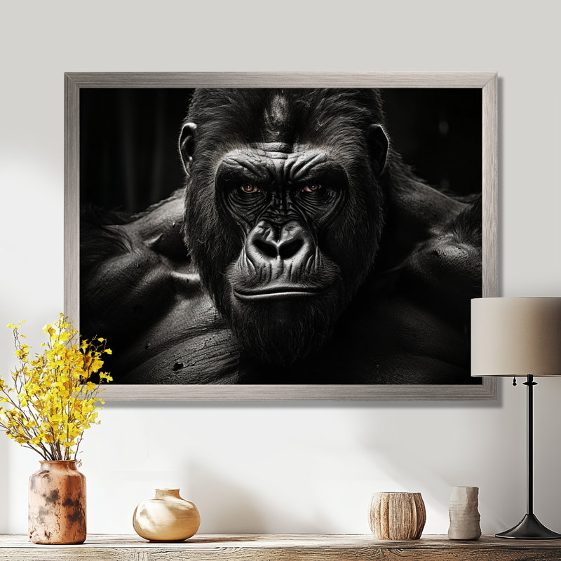 Art mural noir et blanc Gorilla Majestic II - Gorilla, H 34 po x l 44 po x P 1,5 po, Cadre flottant doré