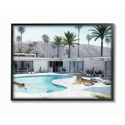 Tiger Summer Swimming Pool Modern House Palm Trees by Daphne Polselli - Print