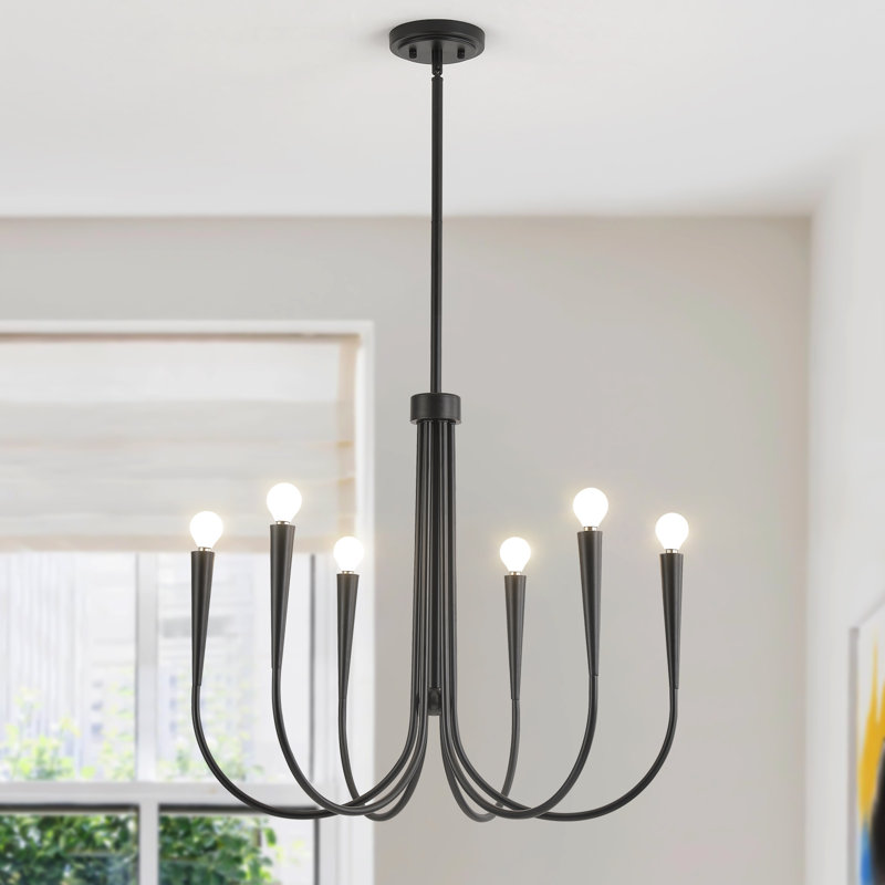 Lustre de style bougie traditionnel / classique à 6 lumières à intensité variable Nyanna, Noir mat