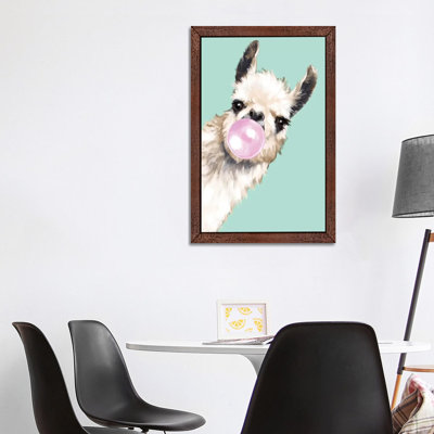 Sneaky Llama Blowing Bubble Gum In Green by Big Nose Work - Print on Canvas