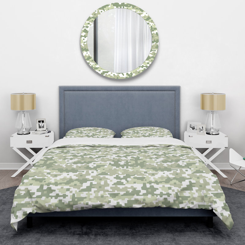 Ensemble de housse de couette en microfibre vert / blanc 3 pièces
