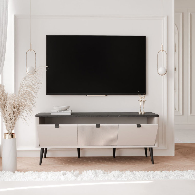 Tatianya TV Stand, Beige/Walnut, 52cm H x 160cm L x 40cm W