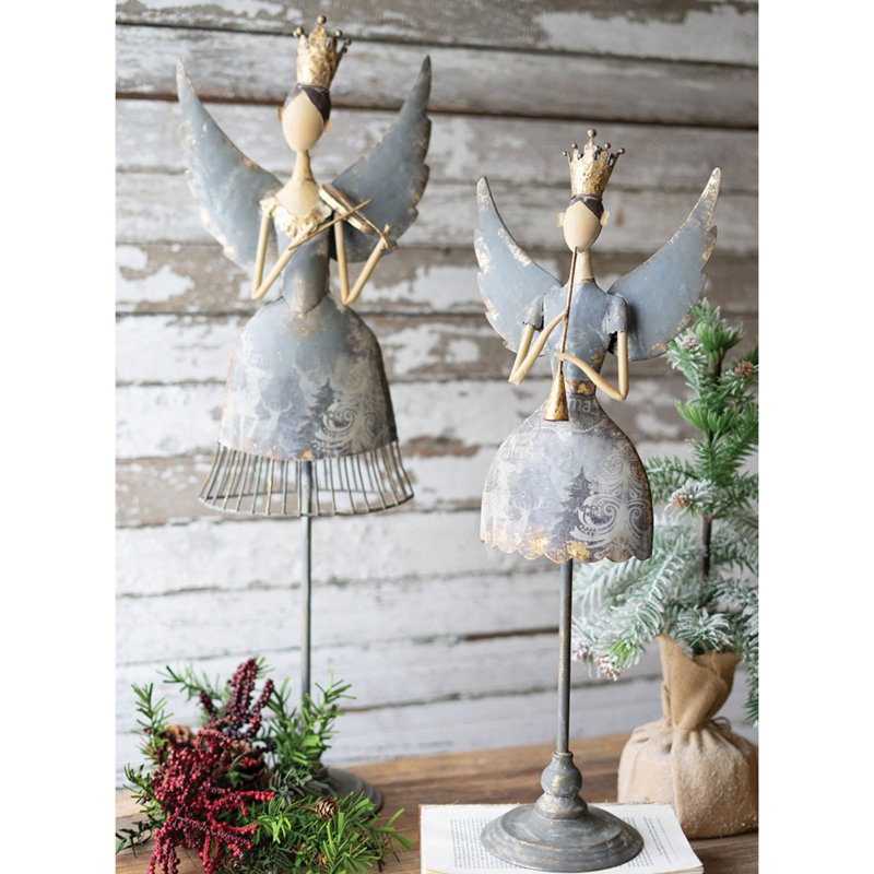 The Holiday Aisle® Set Of 2 Metal Angels Playing Musical Instruments