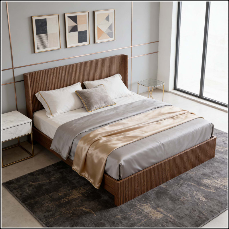 King Size wooden platform bed frame with lifting function