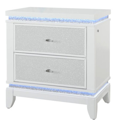 Table de chevet moderne pour chambre à coucher - 2 grands tiroirs avec éclairage DEL