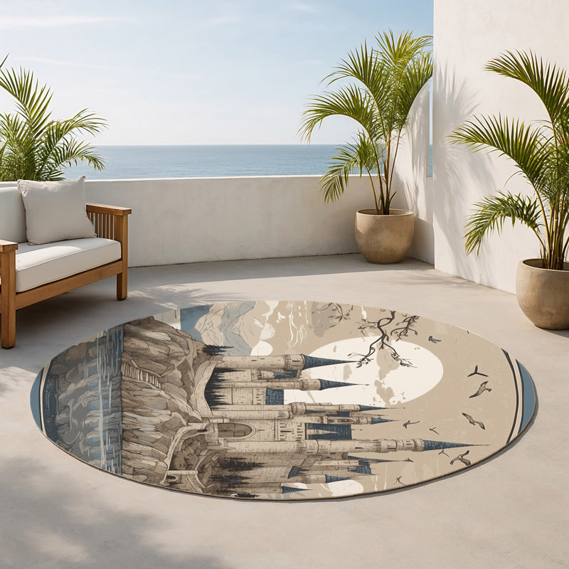 Tapis intérieur et extérieur Ethereal Castle, Rond 5 pi