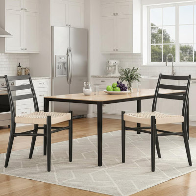 Ensemble de 2 chaises de salle à manger avec sièges en corde tissée et structure en métal robuste pour la cuisine moderne ou le salon.