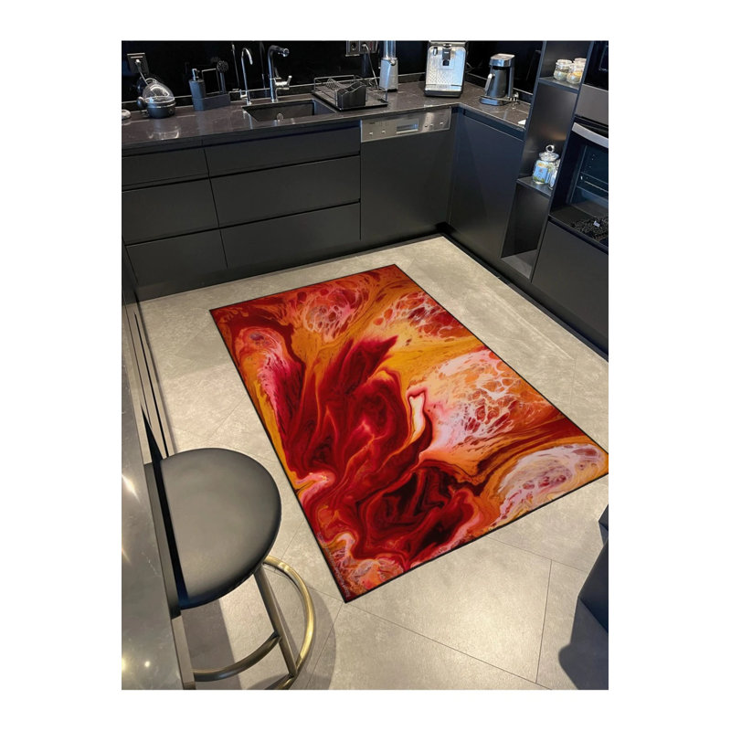 Base tissée à motif flamme et tapis lavable, Rectangle 2 pi 4 po x 4 pi
