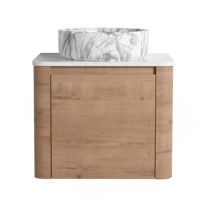 Meuble-lavabo mural 24 po avec lavabo d'art en céramique et porte à fermeture en douceur, emballage KD, contreplaqué, 24"