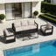Ensemble de conversation d'extérieur avec canapé, chaises pivotantes et table basse 4 pièces Abdullah, coussin beige-129206396