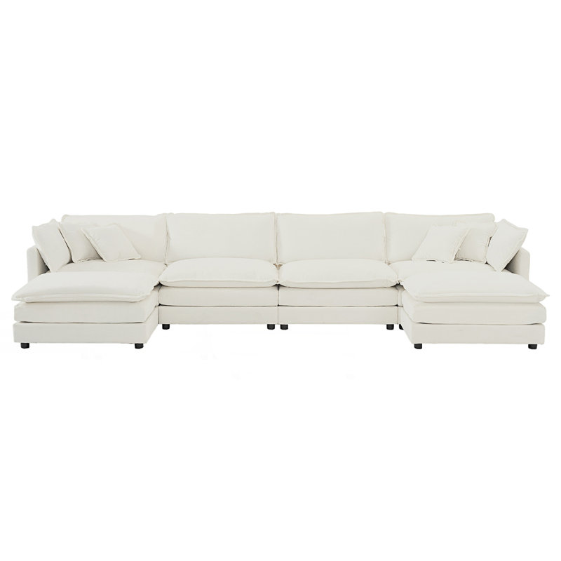 Canapé modulaire confortable en U avec méridienne réversible, grand canapé modulaire en U, Blanc