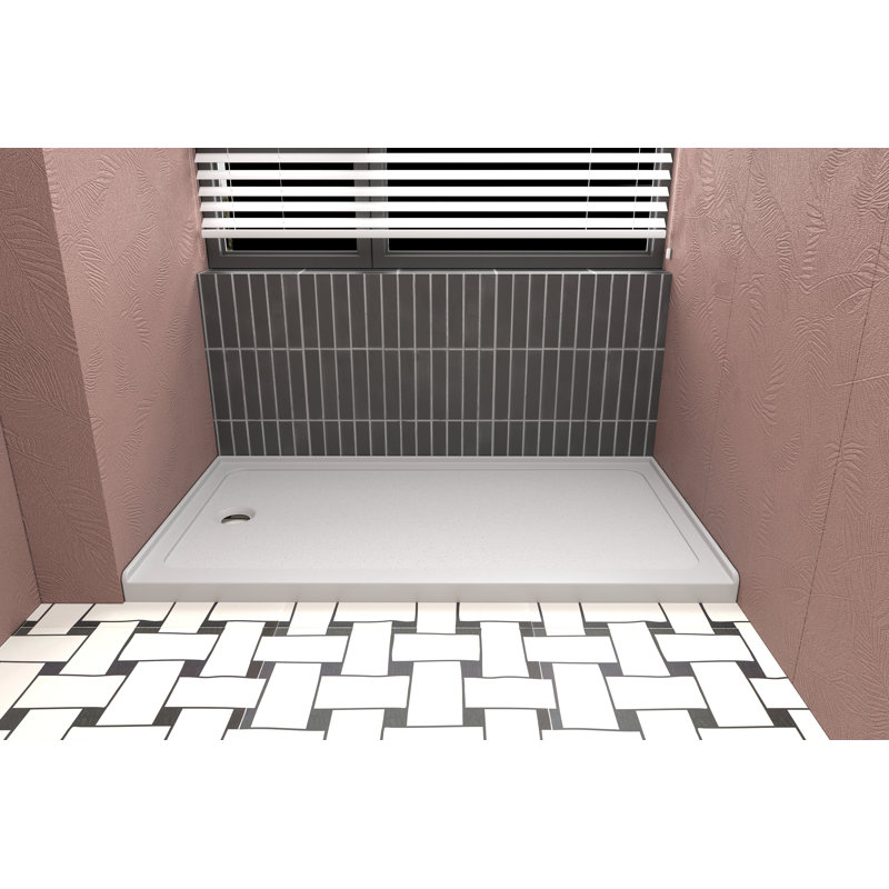 Base 60 po x 32 po à simple seuil en blanc ultrabrillant avec bonde à gauche, base en acrylique pour salle de bain, Gauche