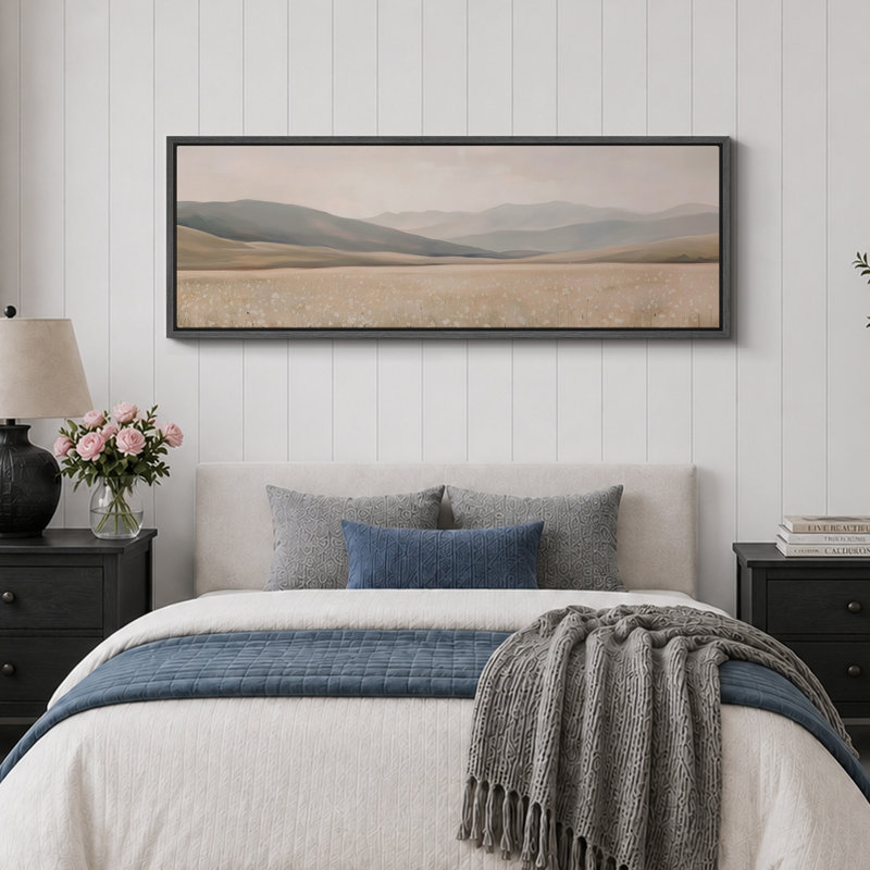 «Green Tan Mountain Landscape», art mural neutre, impression numérique sur toile giclée sur toile, H 20 po x l 60 po